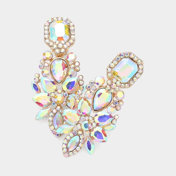 Crystal Abalone Clip On 2" Marquise Square Teardrop Earrings Fashion Accessory - Picture 1 of 3